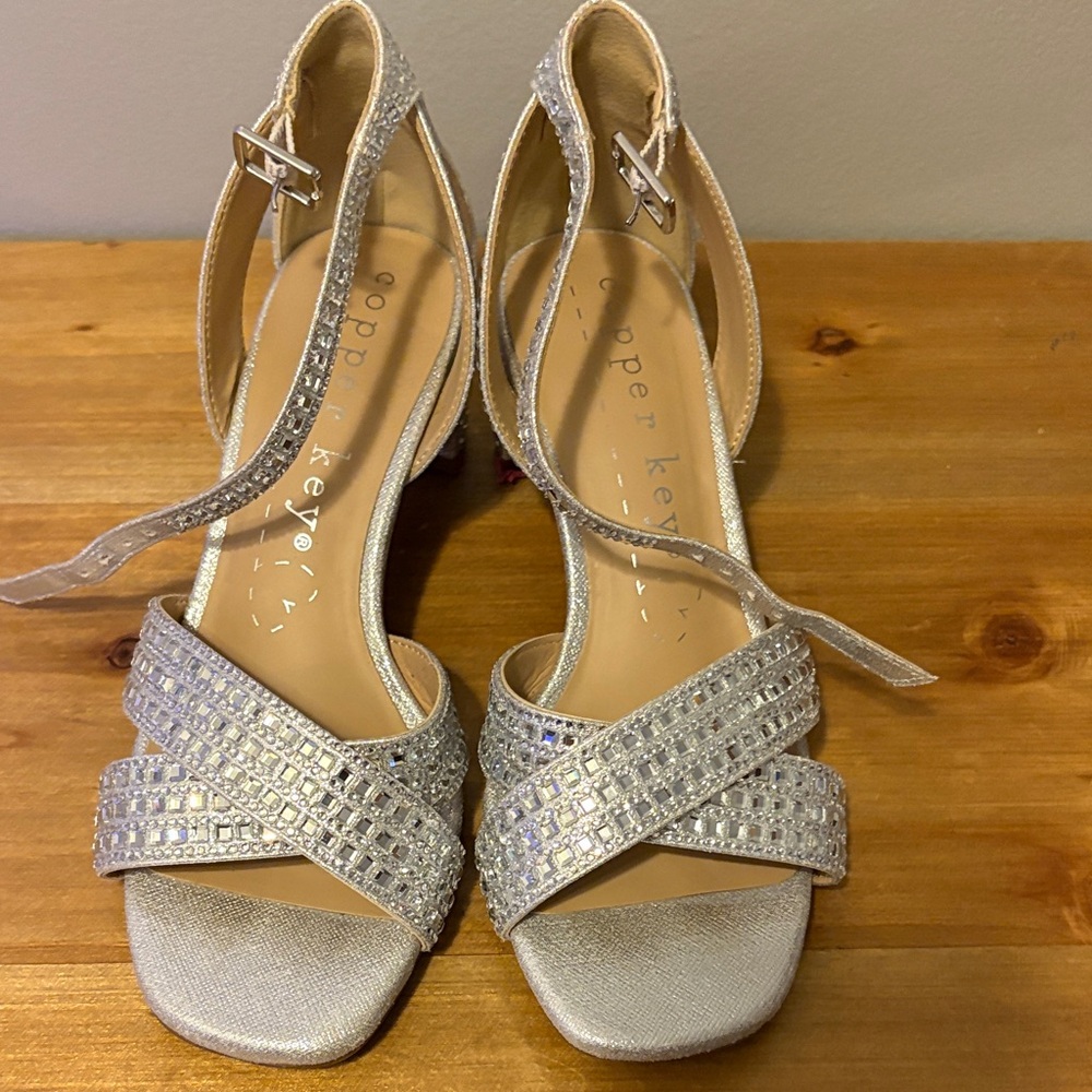 Copper Key Shimmering sparkly Silver Heels